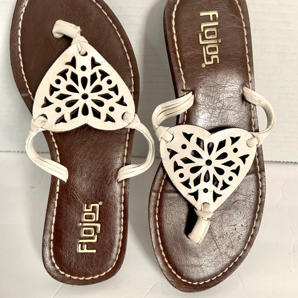 🌺FLOJOS HEART SLIPON SLIDE THONG TOE LEATHER FLIP FLOP SANDAL SHOES - Picture 1 of 7